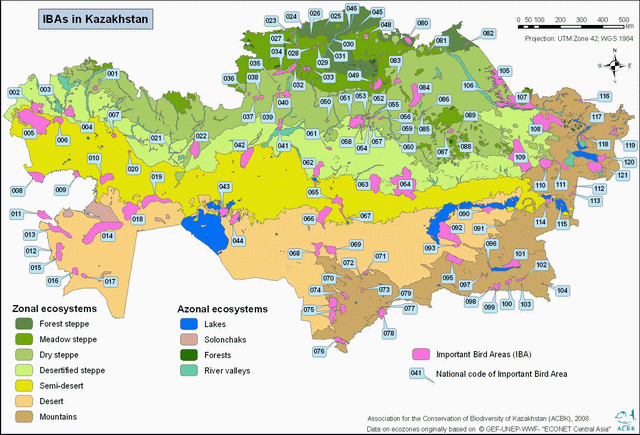 Карта расположения IBA Казахстана